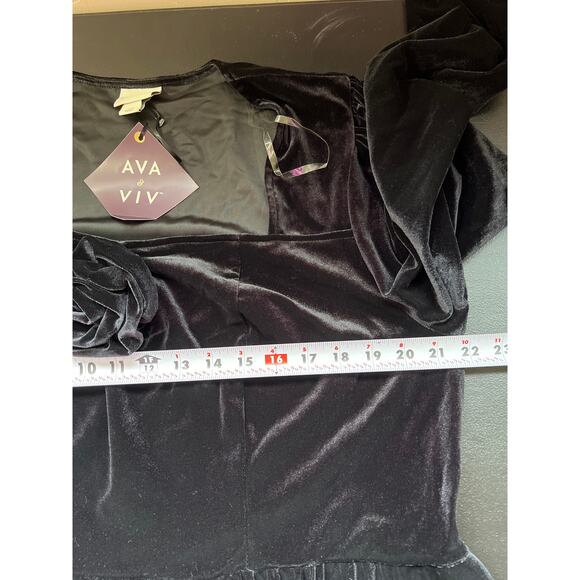 Ava & Viv Dress Womens 2X Black Velour Knee Length Rosette Pockets Cocktail NEW - Picture 3 of 10